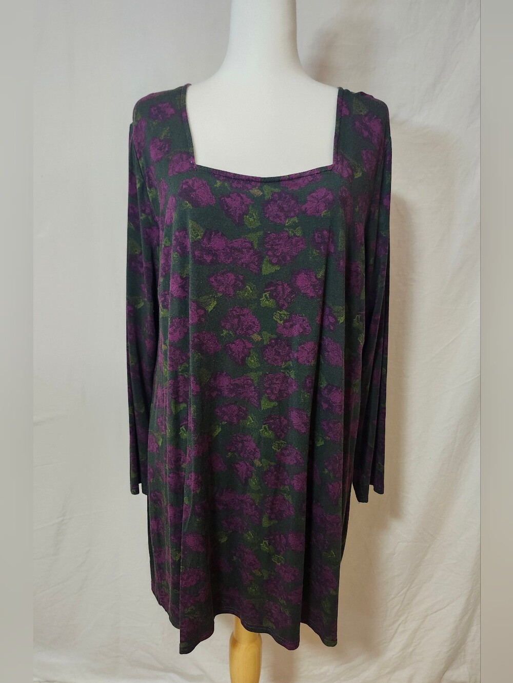 Blue Sky Bamboo Blend Floral Square-Neck Tunic - Purple/Green